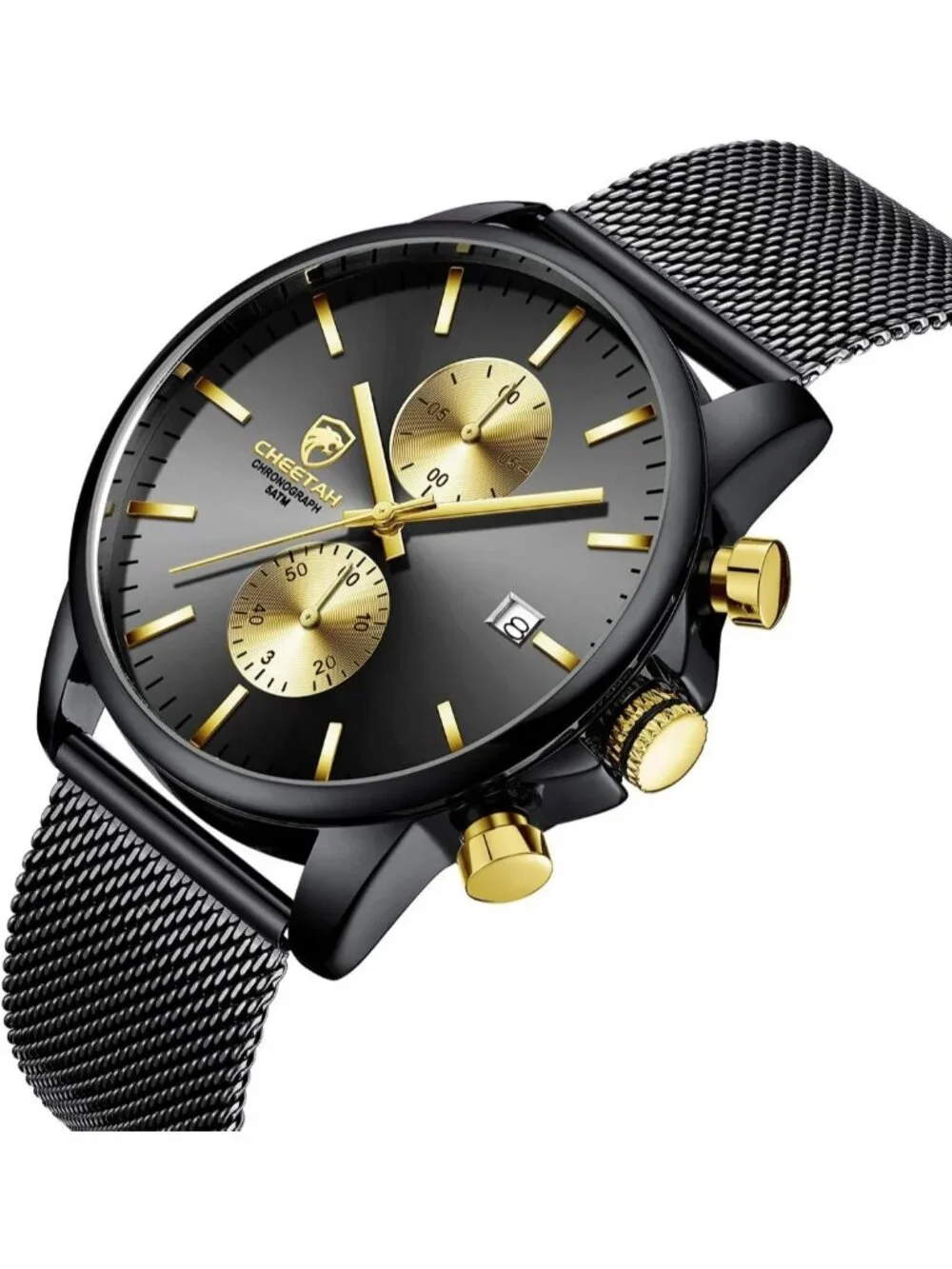 Men's Two Tone Gold Mesh Stainless Steel Minimalist Quartz Analog Wristwatch